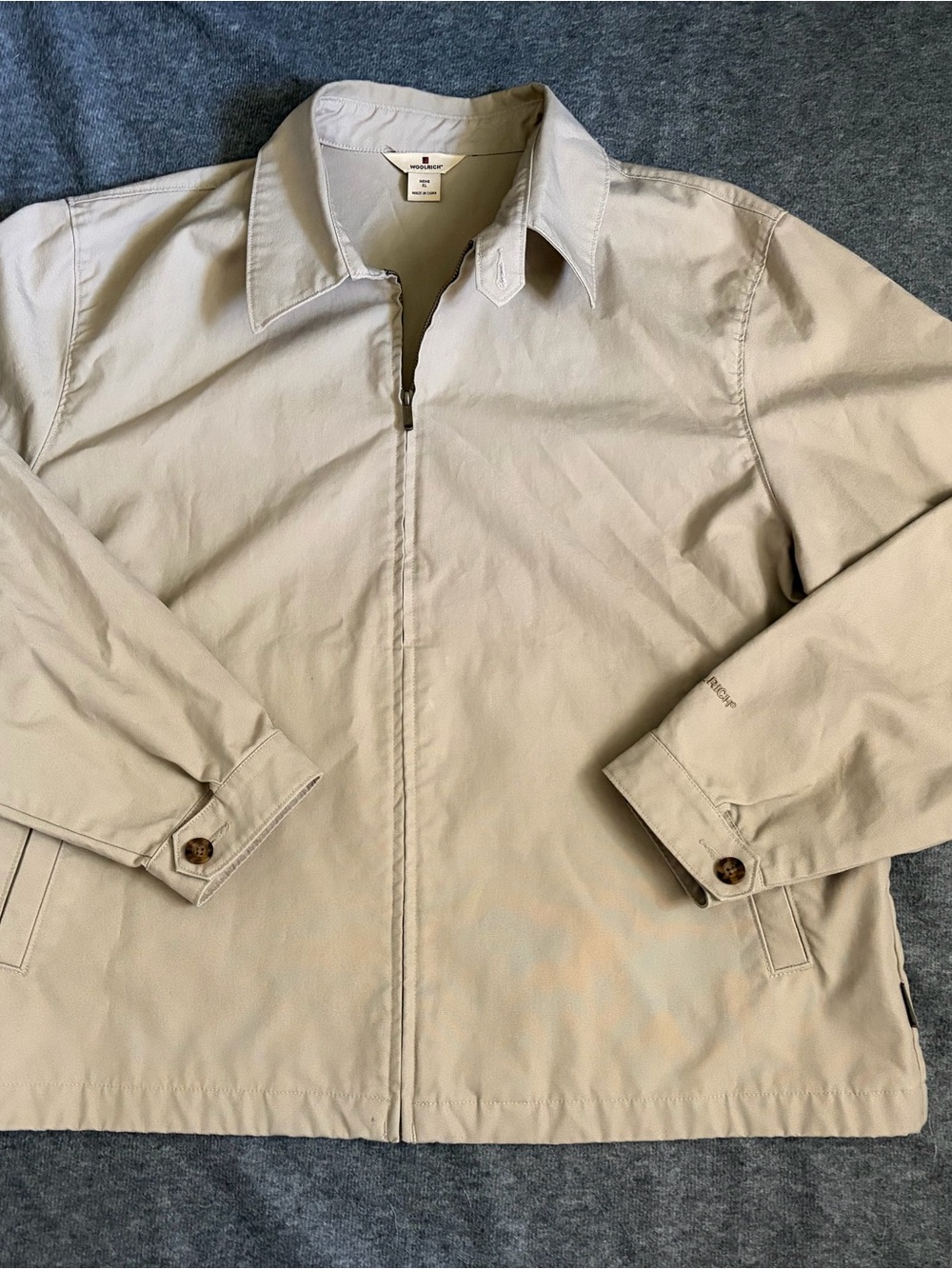 Woolrich Men's Beige Solid Full Zip Collared Short Jacket Size XL Regular